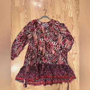 Zara Button Up Tie Waist Colorful‎ Long Sleeve Dress Size Medium